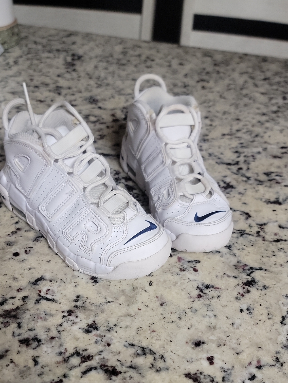 Nike Kids White Sneakers with Navy Swoosh